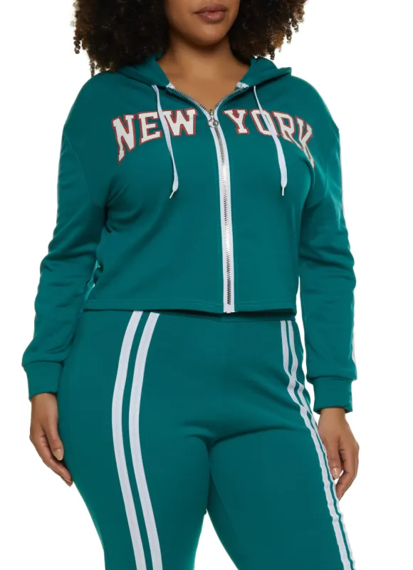 Plus Size New York Zip Front Graphic Hoodie sold by Rainbow