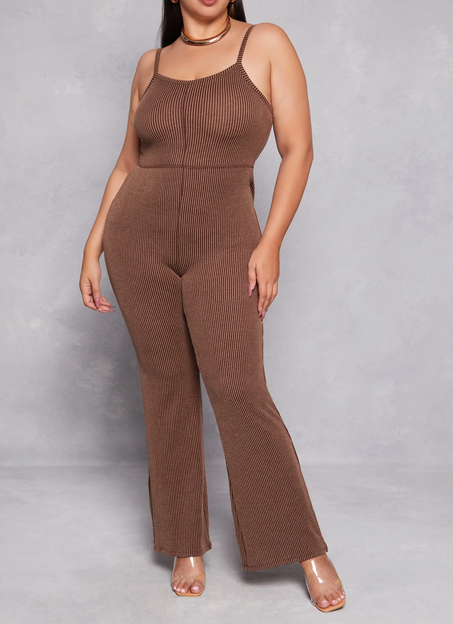Plus Size Almost Famous Ribbed Cami Flare Jumpsuit sold by Rainbow product image thumbnail 2
