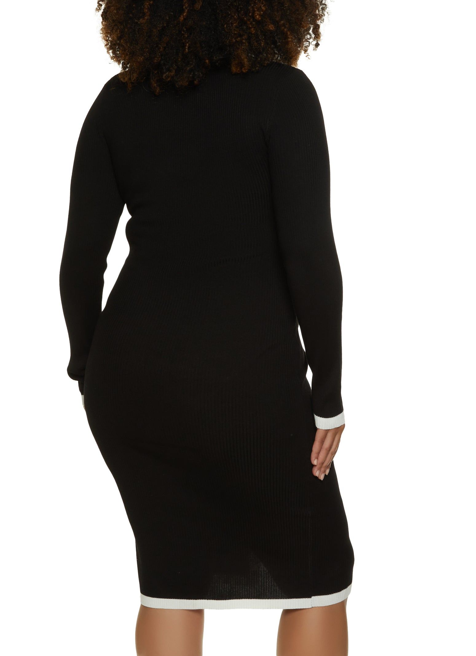 Plus Size Contrast Trim Faux Button Sweater Dress sold by Rainbow product image thumbnail 3