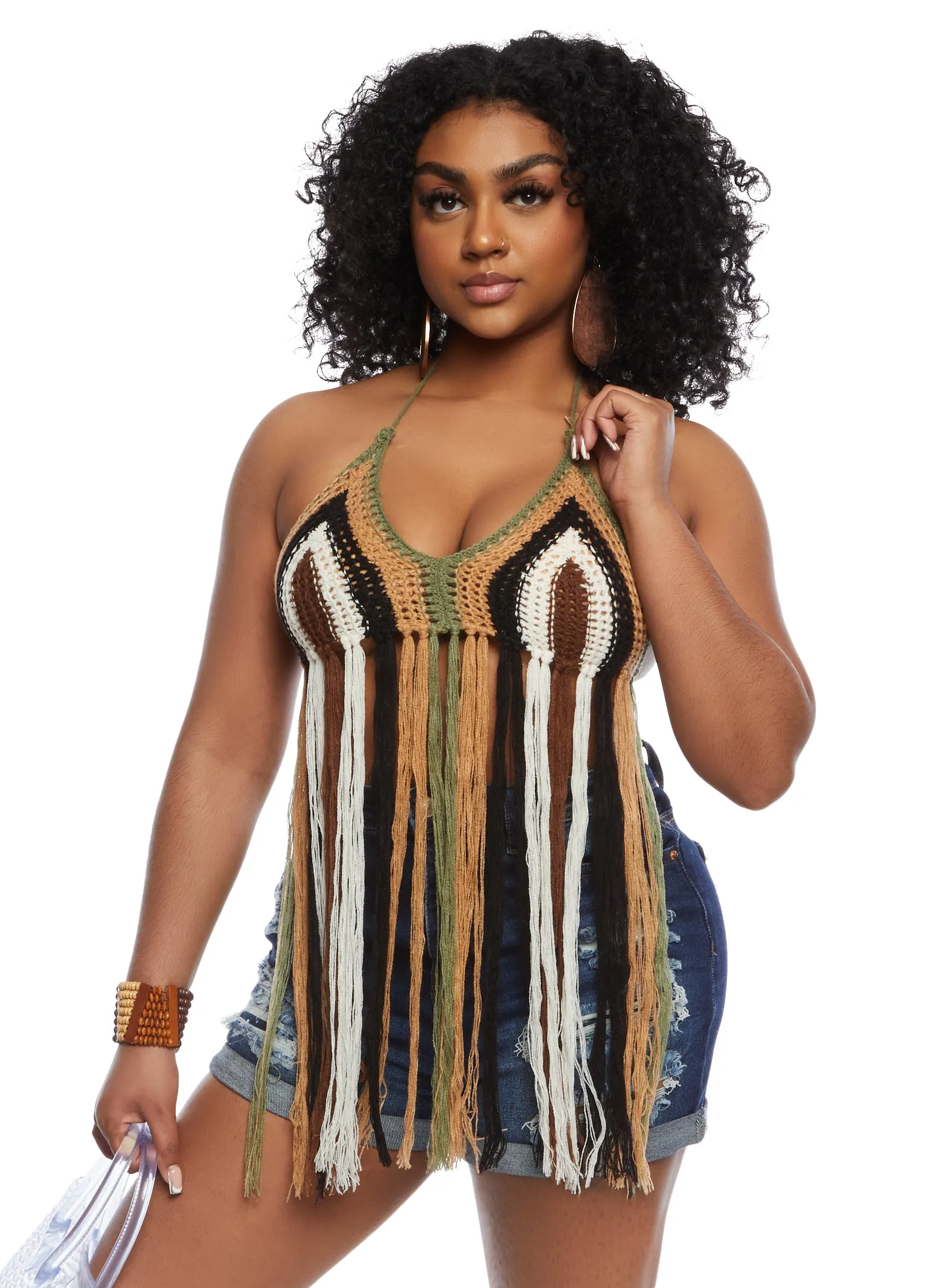 Color Block Crochet Halter Top sold by Rainbow