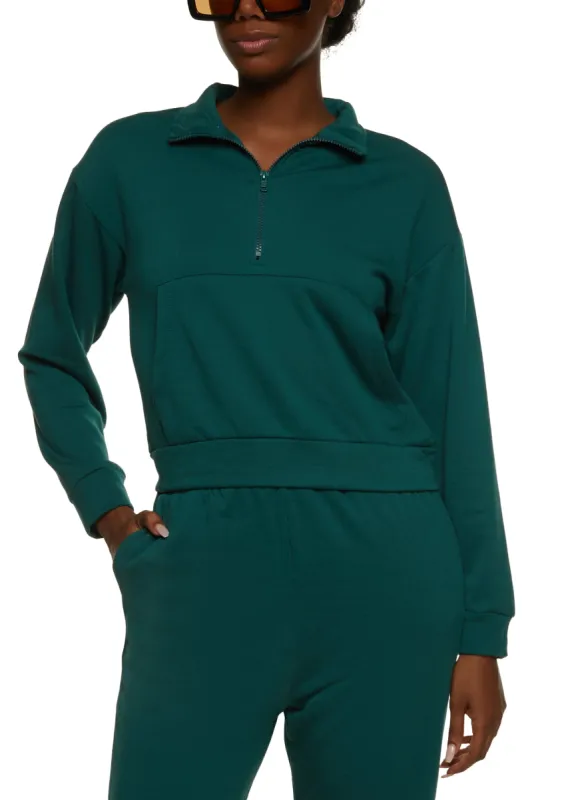 Solid Zip Neck Pullover Sweatshirt sold by Rainbow