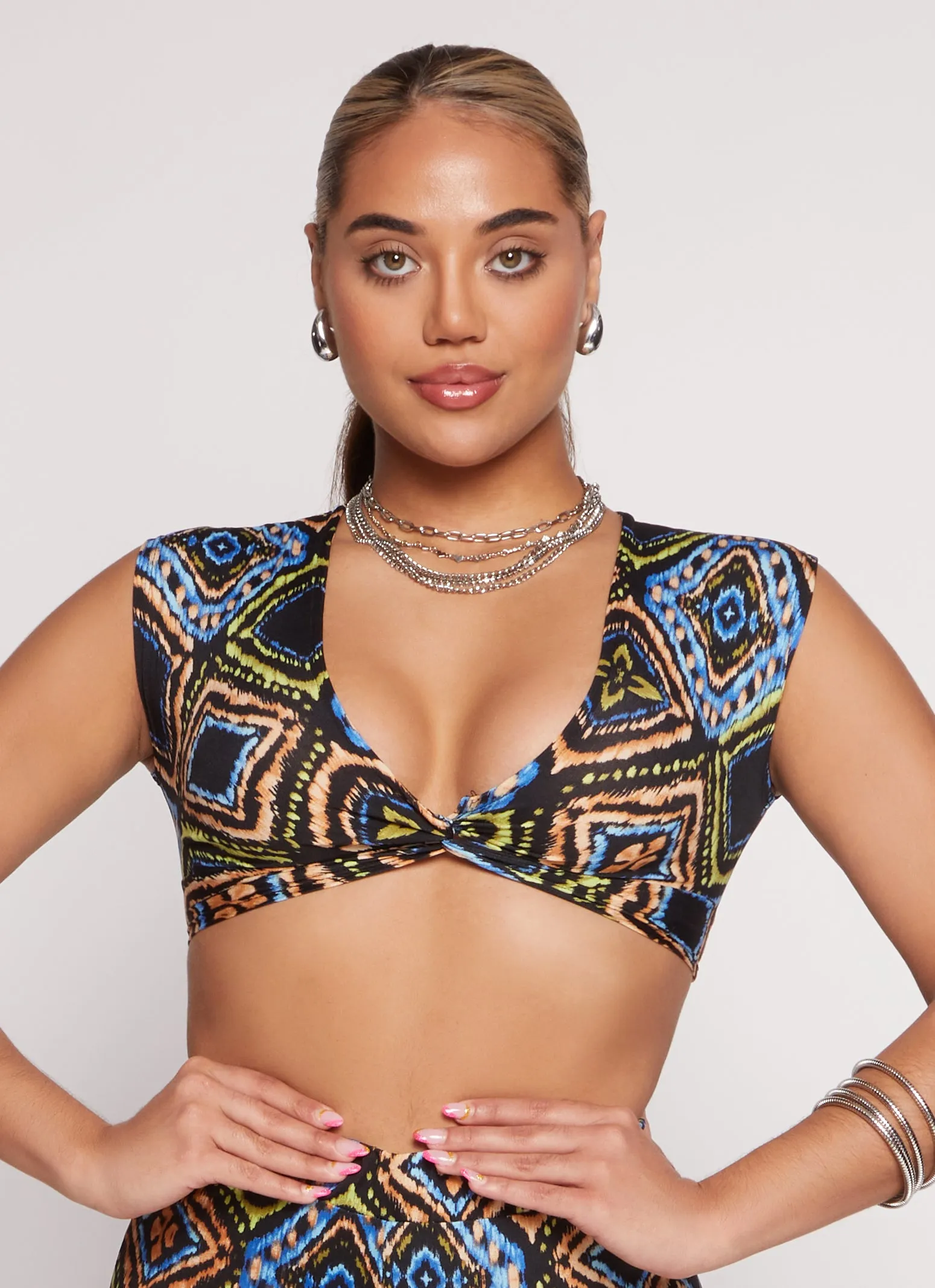 Aztec Print Twist Front Crop Top sold by Rainbow