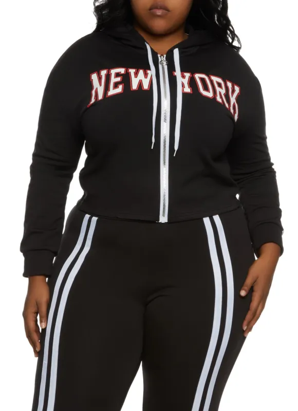 Plus Size New York Zip Front Graphic Hoodie sold by Rainbow