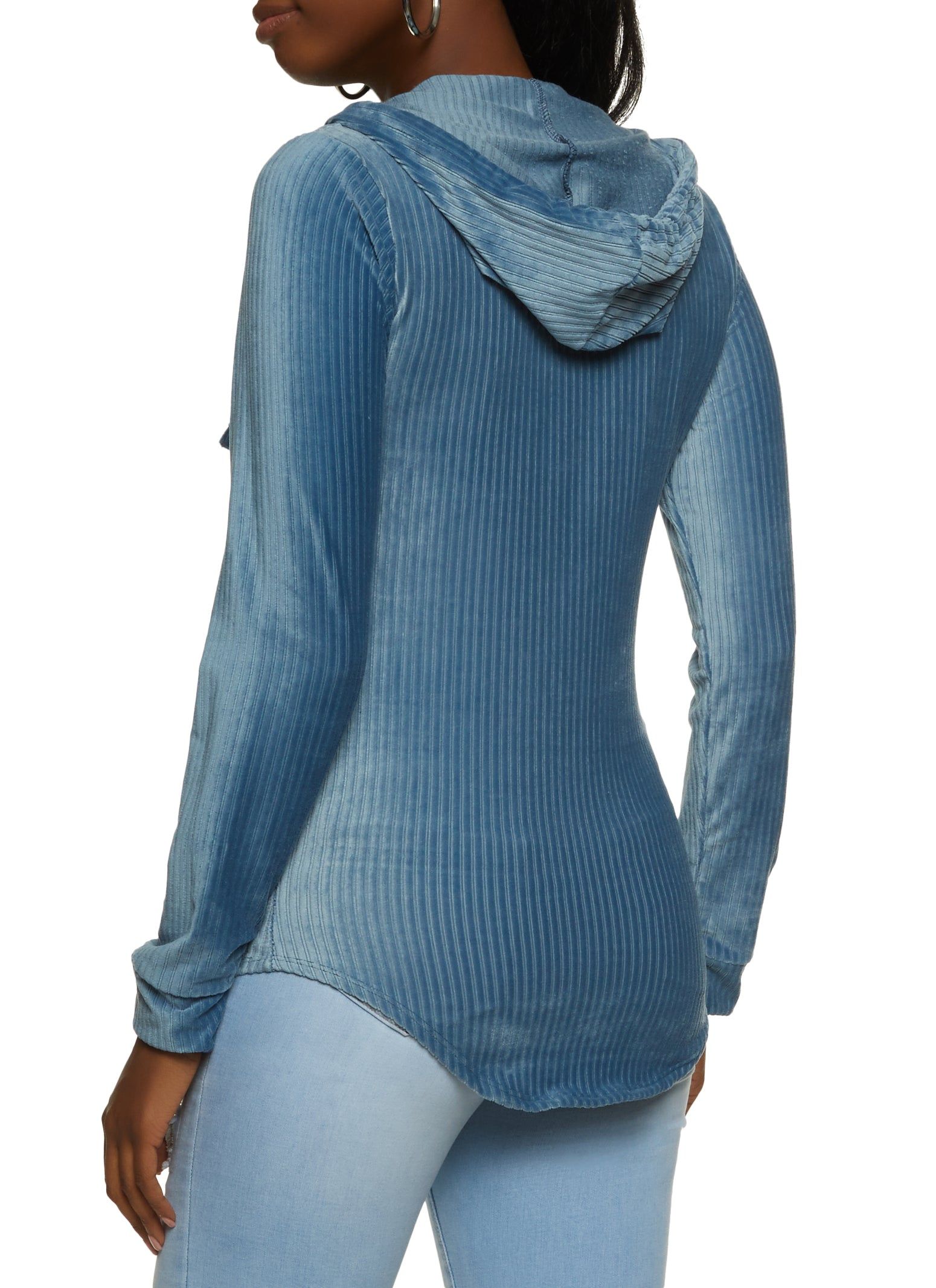 Ribbed Knit Velour Zip Front Hoodie sold by Rainbow product image thumbnail 2