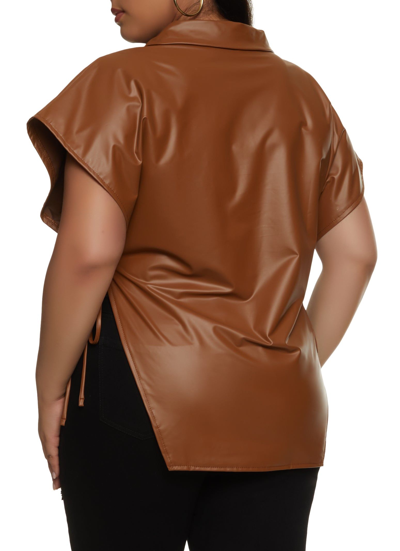 Plus Size Faux Leather Open Side Tie Shirt sold by Rainbow product image thumbnail 2