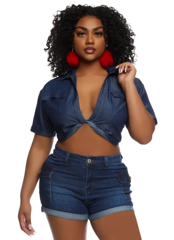 Twist Front Plunge Crop Top sold by Rainbow