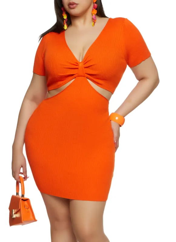 Plus Size Almost Famous Ribbed Cut Out Mini Dress sold by Rainbow