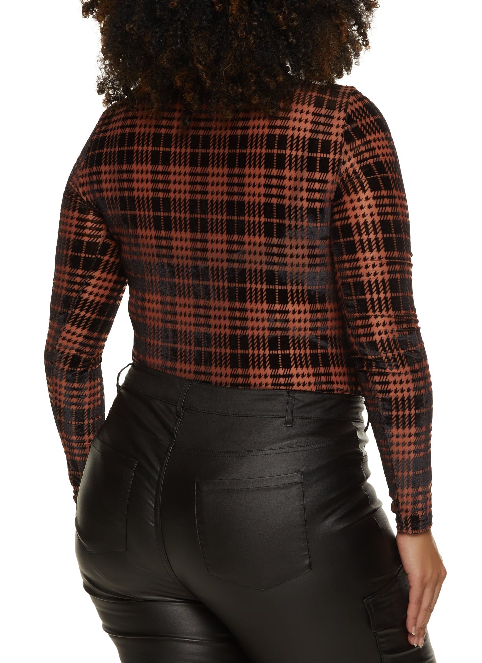 Plus Size Plaid Velvet Burnout Long Sleeve Bodysuit sold by Rainbow product image thumbnail 3