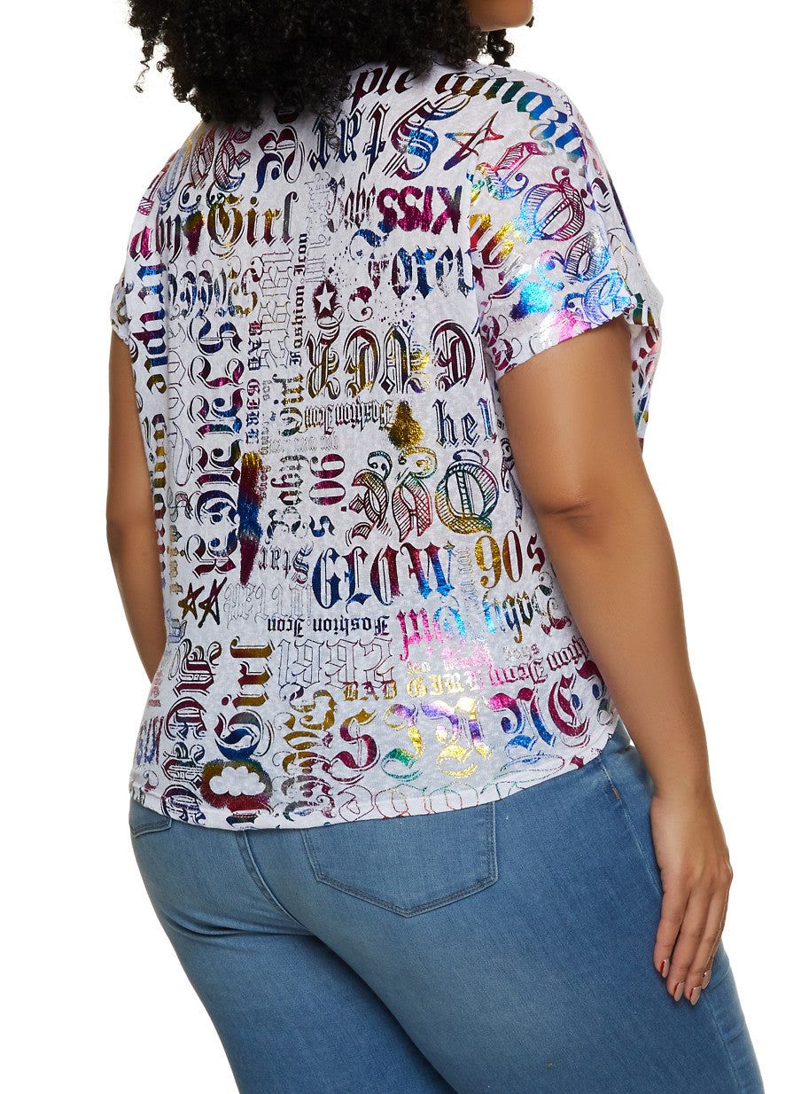 Plus Size Foil Print V Neck Tee sold by Rainbow product image thumbnail 2