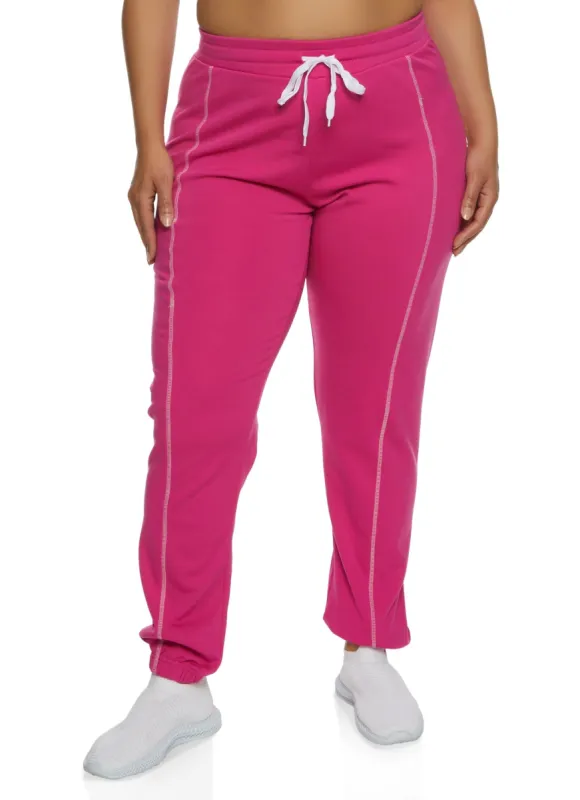 Plus Size Fleece Contrast Piping Drawstring Joggers sold by Rainbow