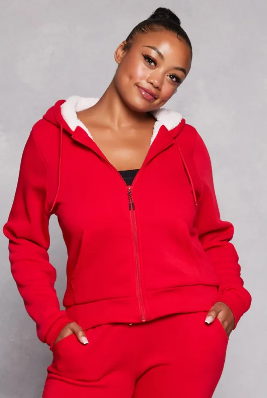 Plus Size Sherpa Lined Zip Front Hoodie sold by Rainbow