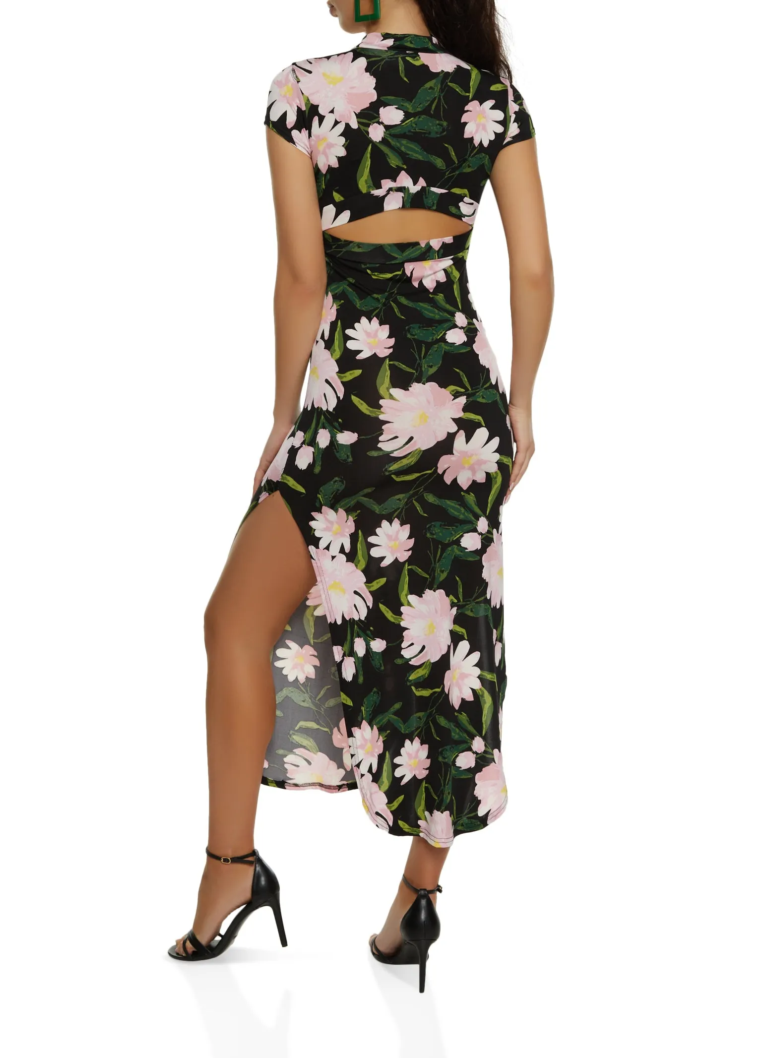 Floral Mock Neck Cut Out Back Maxi Dress sold by Rainbow product image thumbnail 3