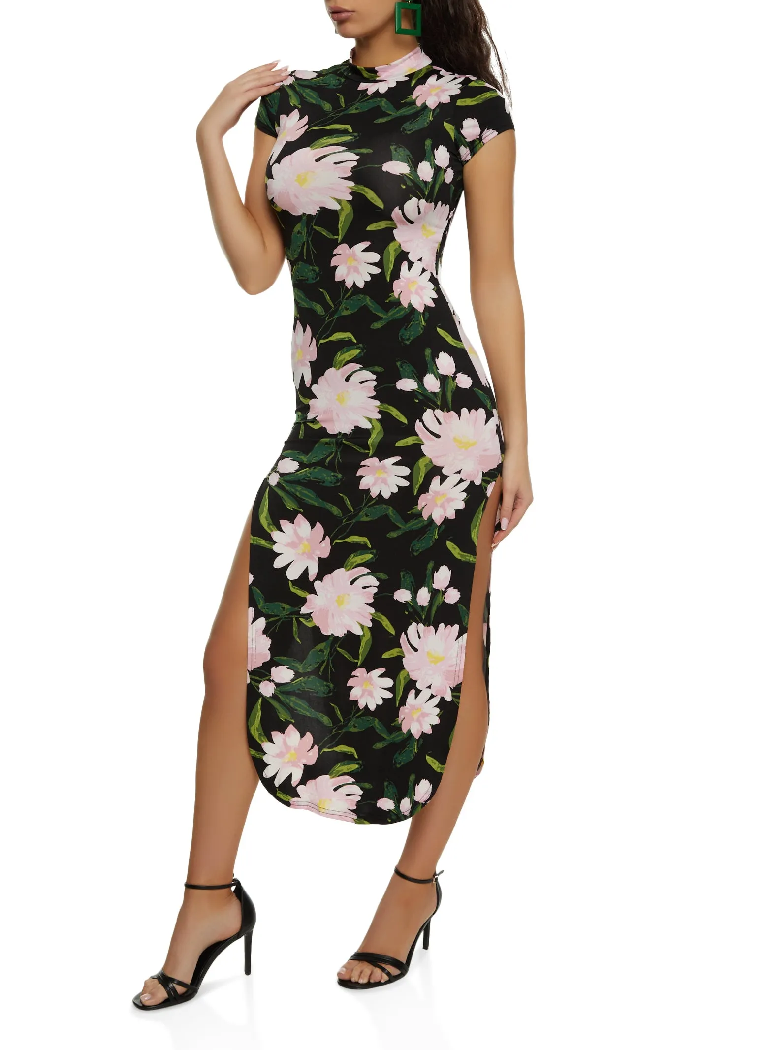 Floral Mock Neck Cut Out Back Maxi Dress sold by Rainbow product image thumbnail 2