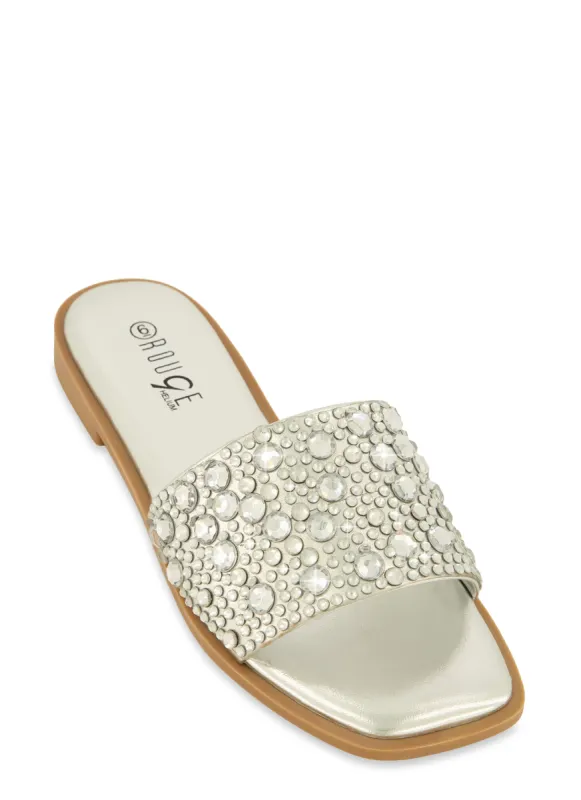 Rhinestone Band Square Toe Slide Sandals sold by Rainbow