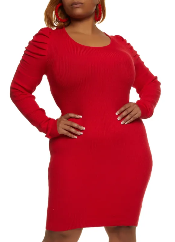 Plus Size Rib Knit Ruched Sleeve Sweater Dress sold by Rainbow