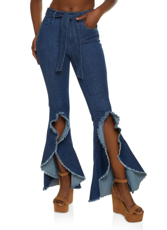 Frayed Split Seam Flare Jeans sold by Rainbow