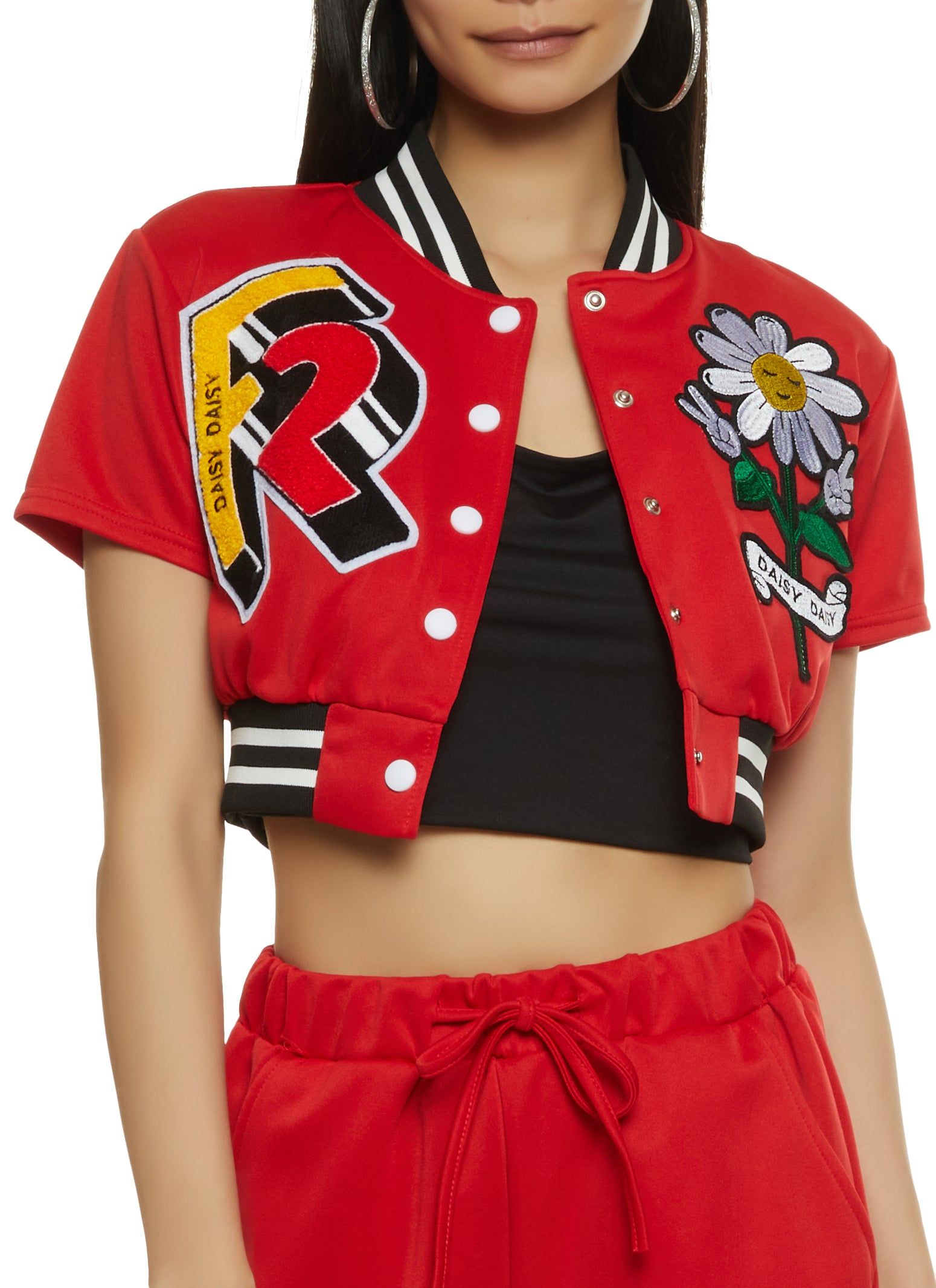 Daisy Patch Cropped Varsity Jacket sold by Rainbow