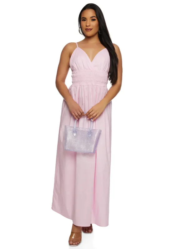 Haute Monde Smocked Waist Plunge Maxi Dress sold by Rainbow