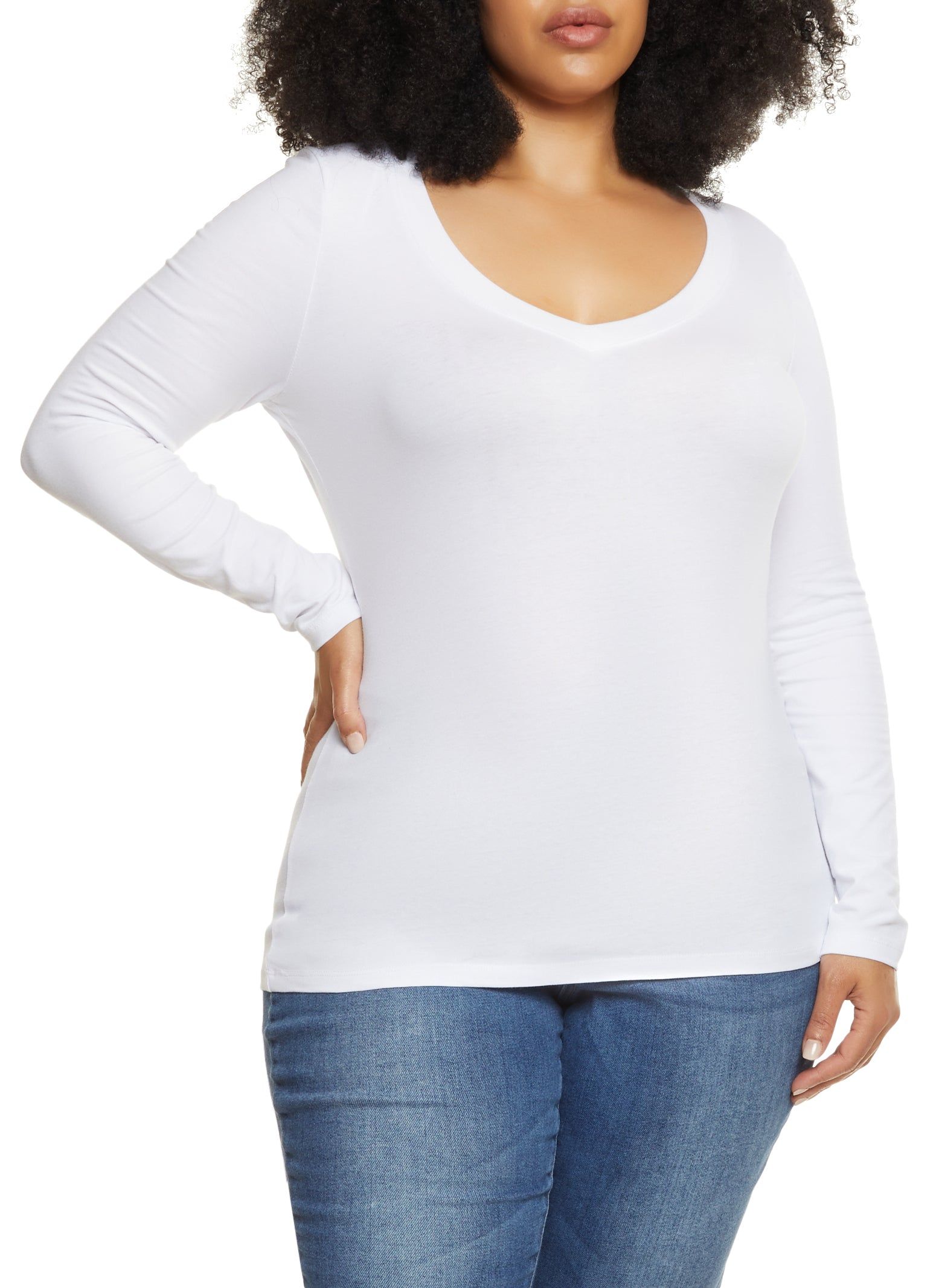 Plus Size Basic V Neck Long Sleeve Tee sold by Rainbow