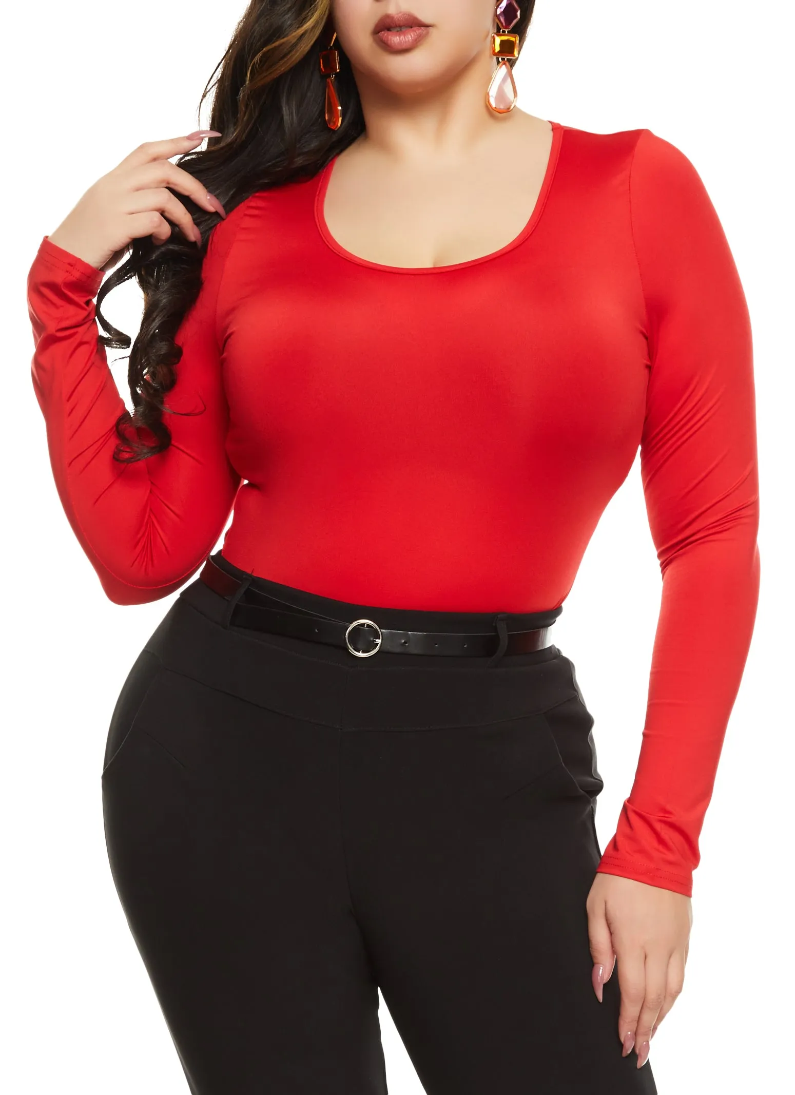 Plus Size Basic Scoop Neck Long Sleeve Bodysuit sold by Rainbow product image thumbnail 2