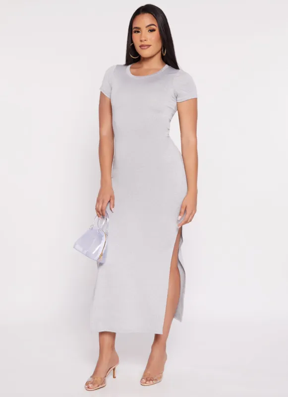 Crew Neck Side Slit Maxi Dress sold by Rainbow