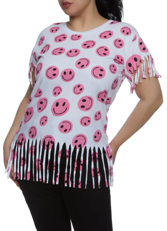 Plus Size Fringe Smiley Graphic Tee sold by Rainbow