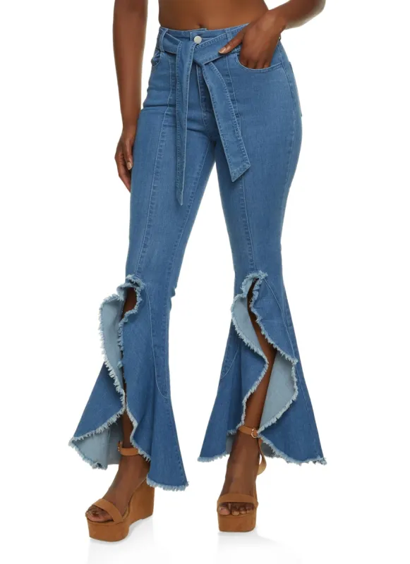 Frayed Split Seam Flare Jeans sold by Rainbow
