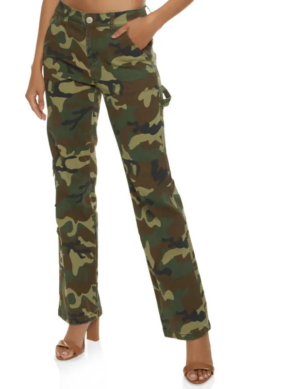 Twill Mid Rise Straight Leg Cargo Pants sold by Rainbow