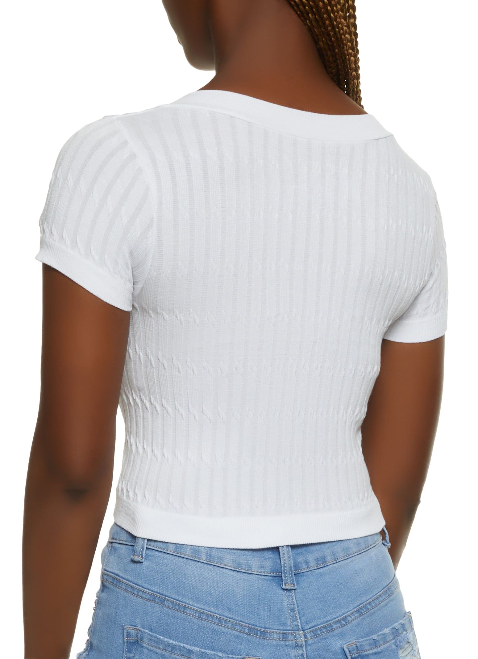 Seamless Cable Knit V Neck Crop Top sold by Rainbow product image thumbnail 2
