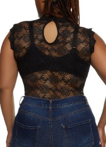 Plus Size Floral Lace Mock Neck Bodysuit sold by Rainbow
