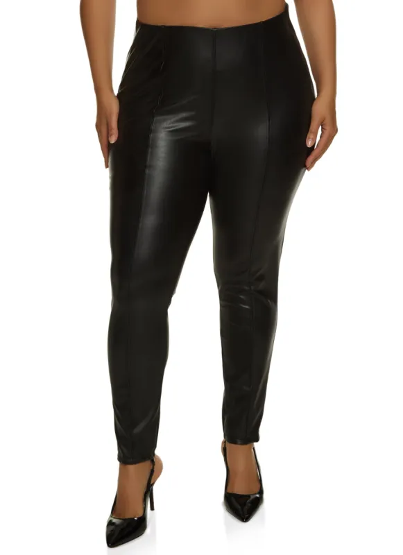 Plus Size Faux Leather Pintuck Pull On Pants sold by Rainbow