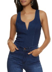 Denim Notch Neck Bodysuit sold by Rainbow
