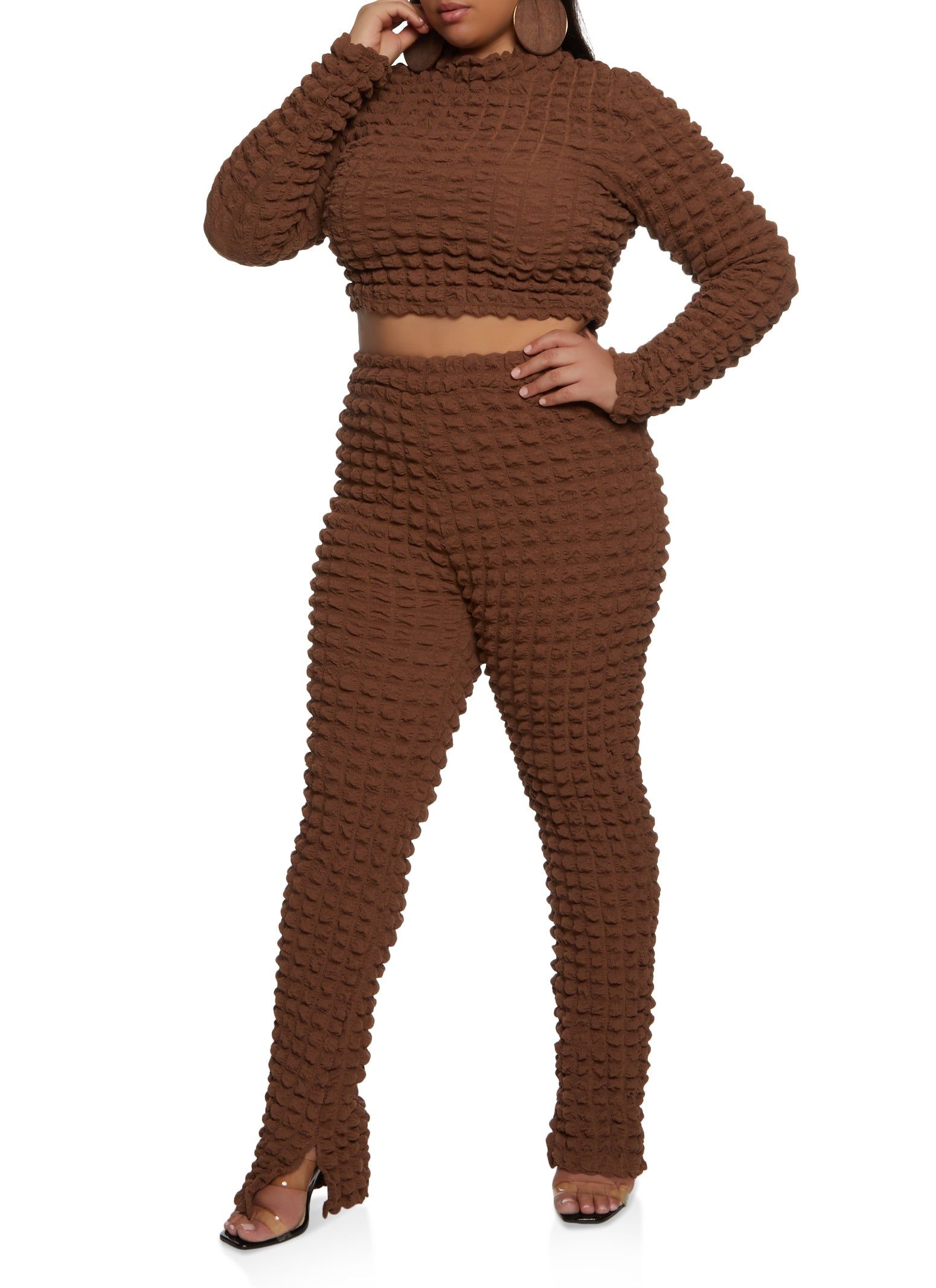 Plus Size Bubble Knit Long Sleeve Crop Top sold by Rainbow product image thumbnail 2