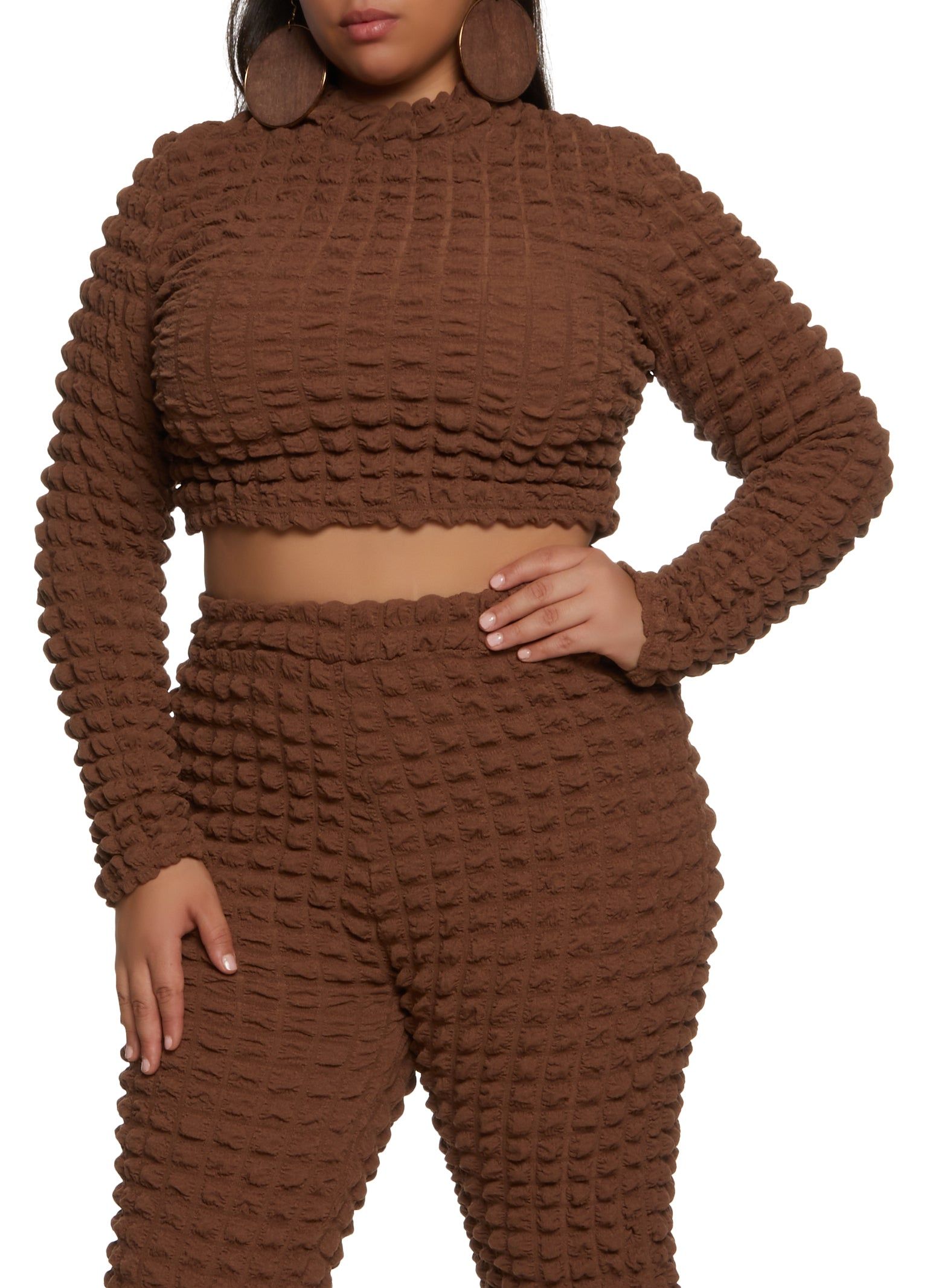 Plus Size Bubble Knit Long Sleeve Crop Top sold by Rainbow