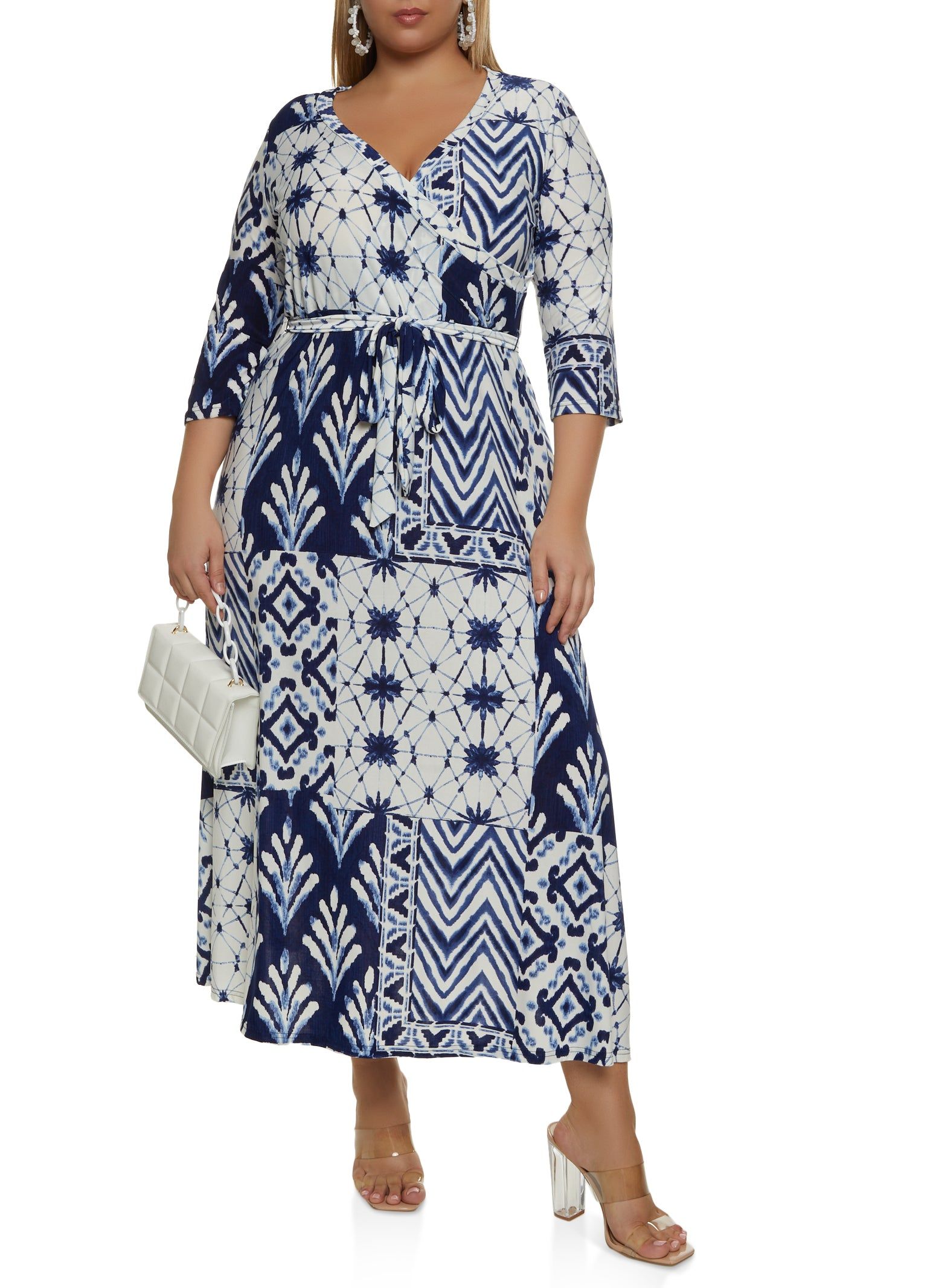 Plus Size Mixed Print Faux Wrap Maxi Dress sold by Rainbow