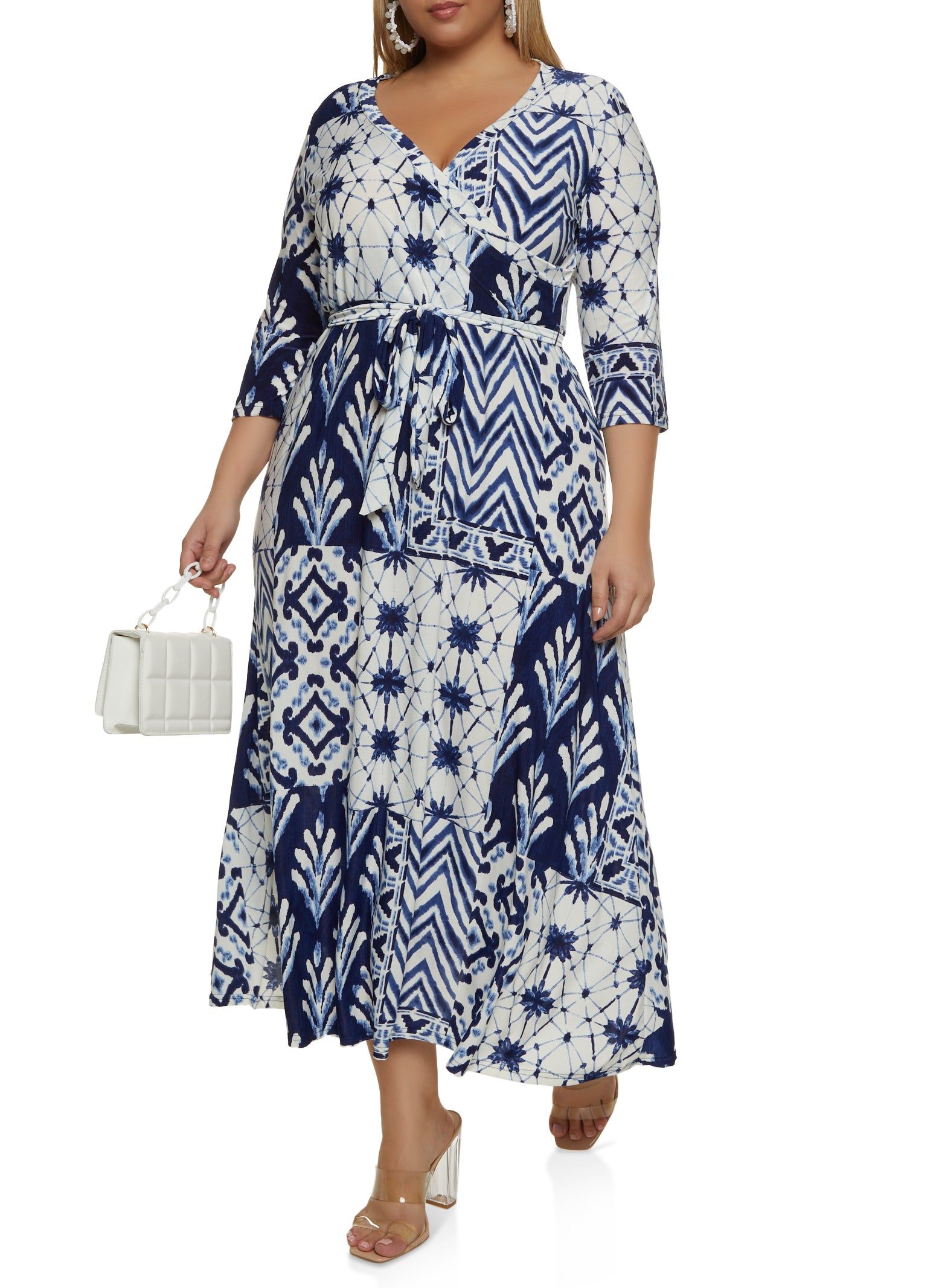 Plus Size Mixed Print Faux Wrap Maxi Dress sold by Rainbow product image thumbnail 2