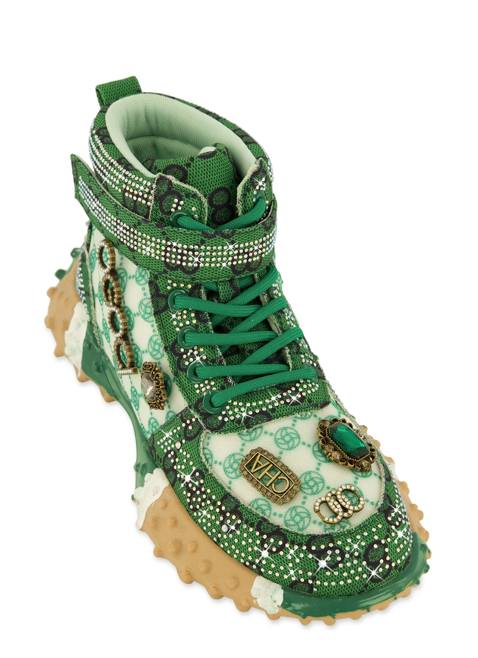 Rhinestone Color Block High Top Lace Up Sneakers sold by Rainbow