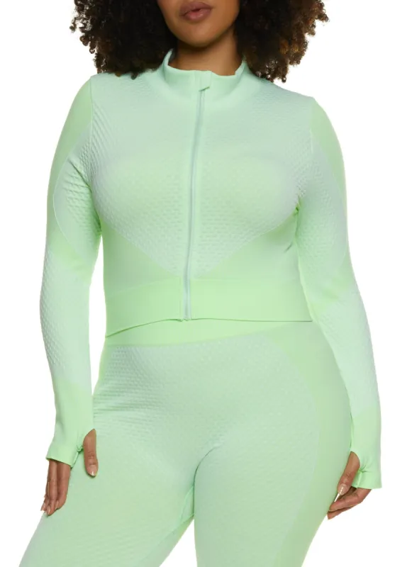 Plus Size Seamless Striped Detail Waffle Knit Track Jacket sold by Rainbow