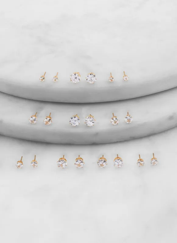 Cubic Zirconia Round Stud Earrings Set of 10 sold by Rainbow