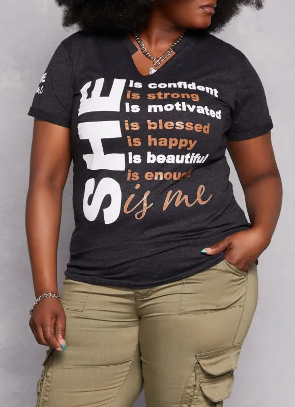 Plus Size She Is Me Short Sleeve Graphic Tee sold by Rainbow