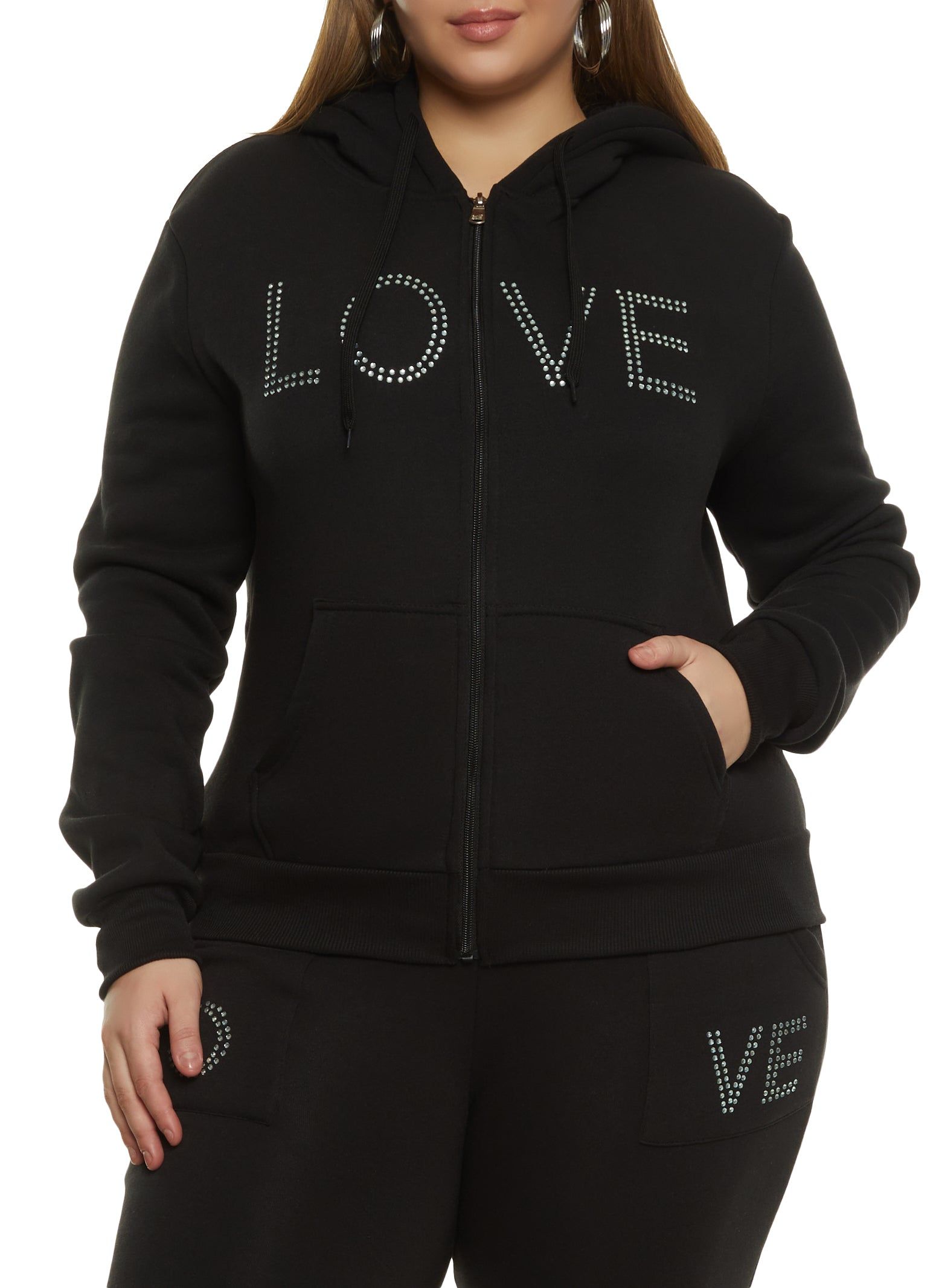 Plus Size Love Rhinestone Graphic Zip Up Hoodie sold by Rainbow