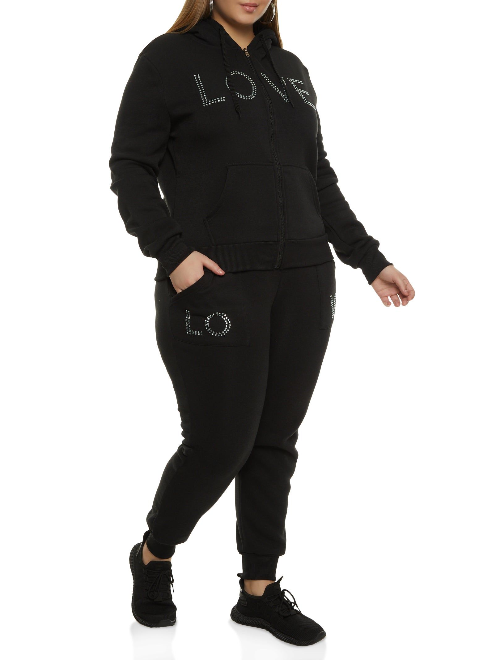 Plus Size Love Rhinestone Graphic Zip Up Hoodie sold by Rainbow product image thumbnail 2
