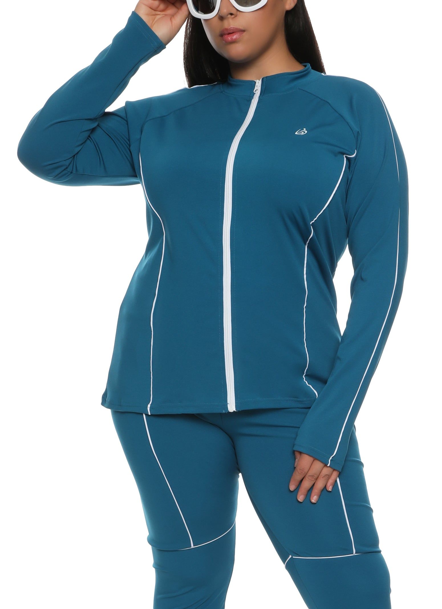 Plus Size Contrast Piping Zip Front Track Jacket sold by Rainbow