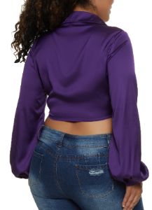 Plus Size Balloon Sleeve Tie Front Crop Top sold by Rainbow