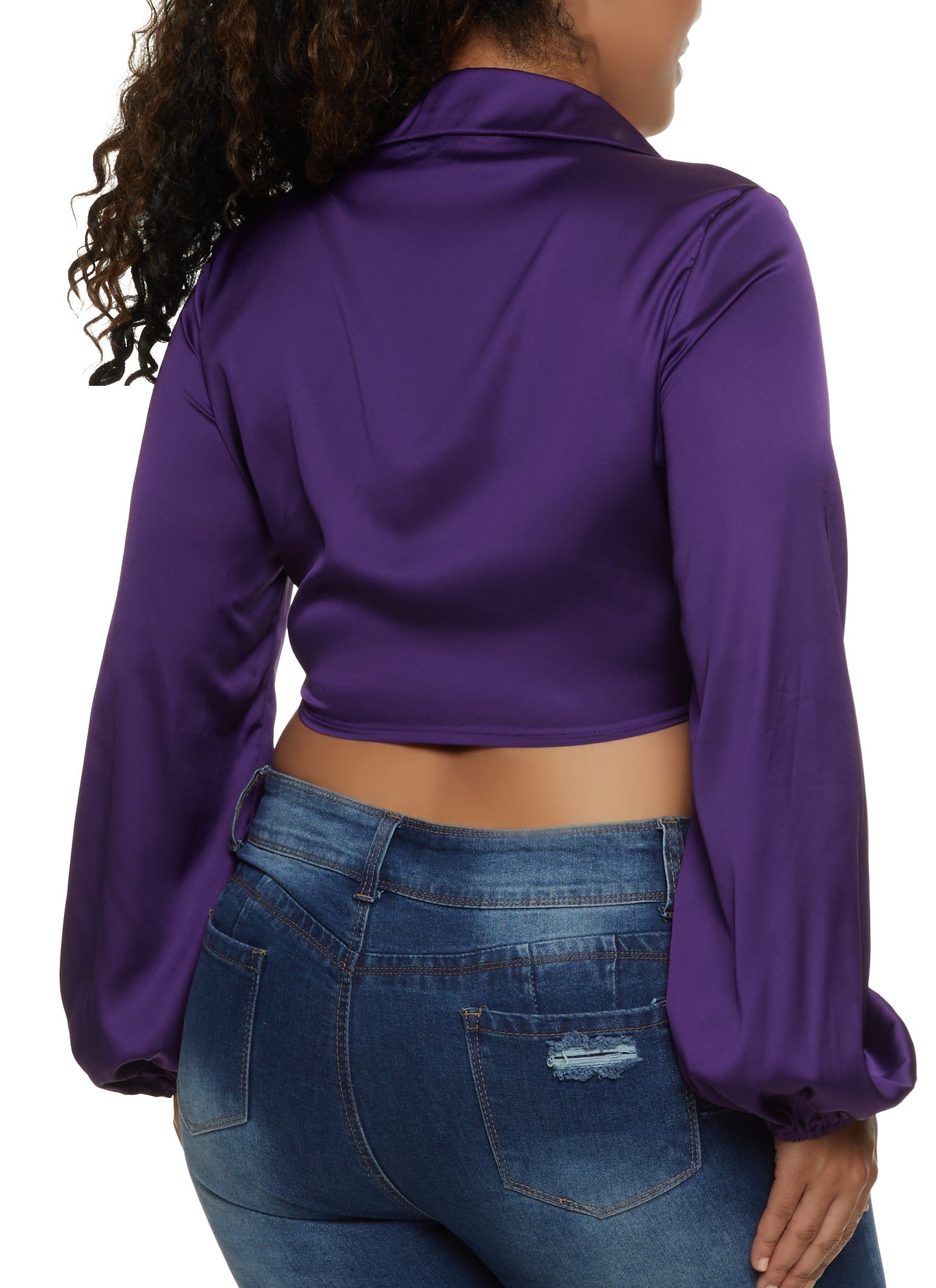Plus Size Balloon Sleeve Tie Front Crop Top sold by Rainbow product image thumbnail 2