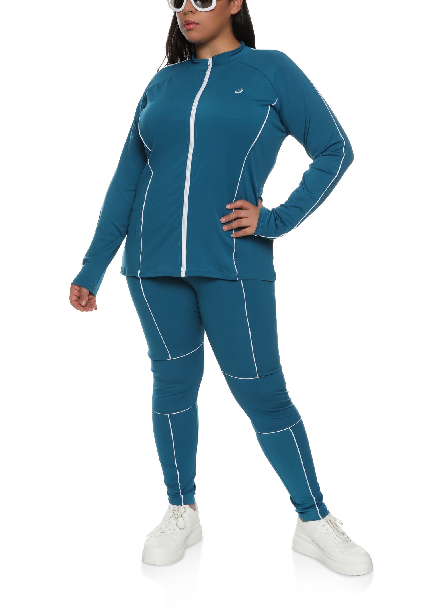 Plus Size Contrast Piping Zip Front Track Jacket sold by Rainbow product image thumbnail 2