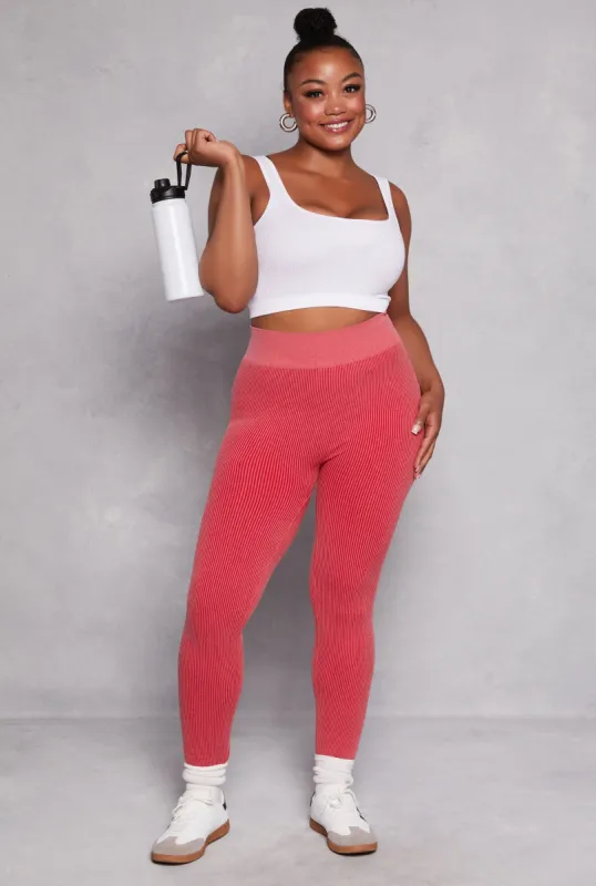 Plus Size Seamless Ribbed High Waisted Leggings sold by Rainbow