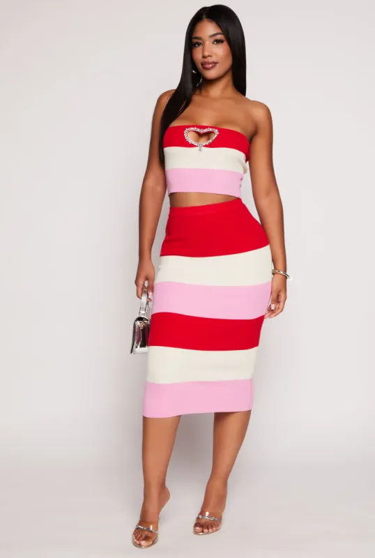 Color Block Knit Midi Skirt sold by Rainbow