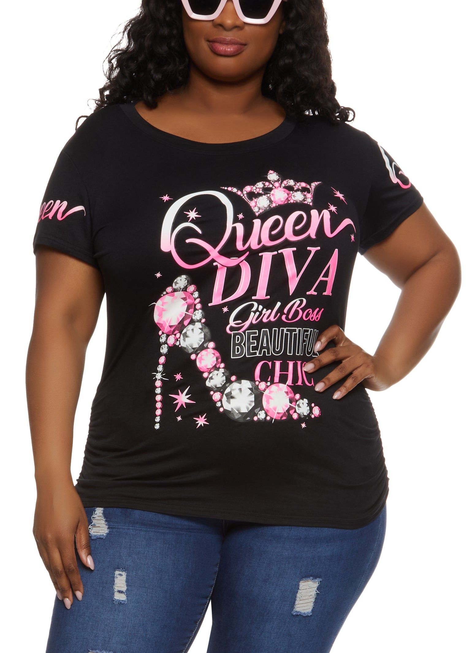 Plus Size Queen Diva Ruched Side Graphic Tee sold by Rainbow