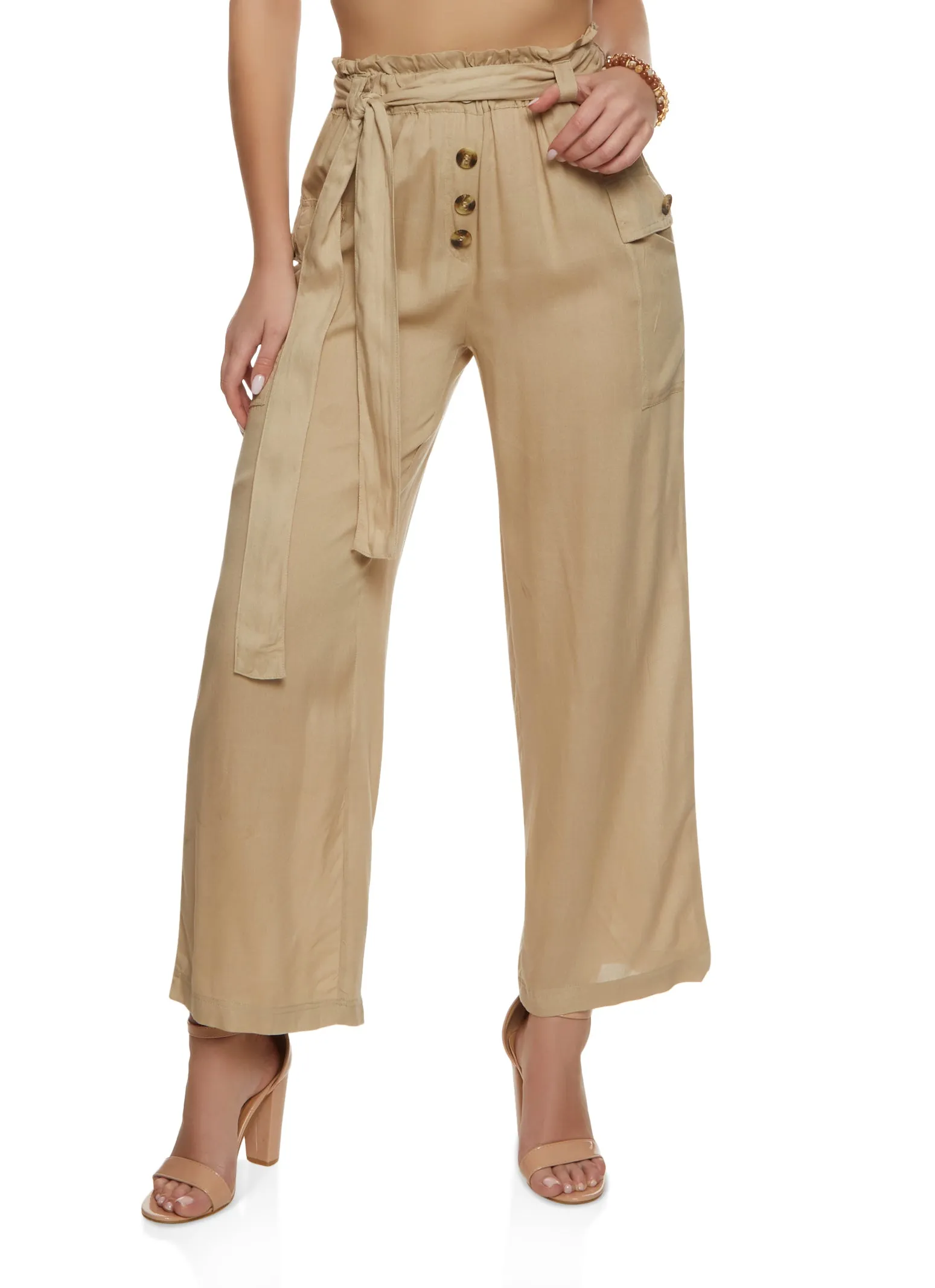 Paper Bag Waist Cargo Pocket Wide Leg Pants sold by Rainbow